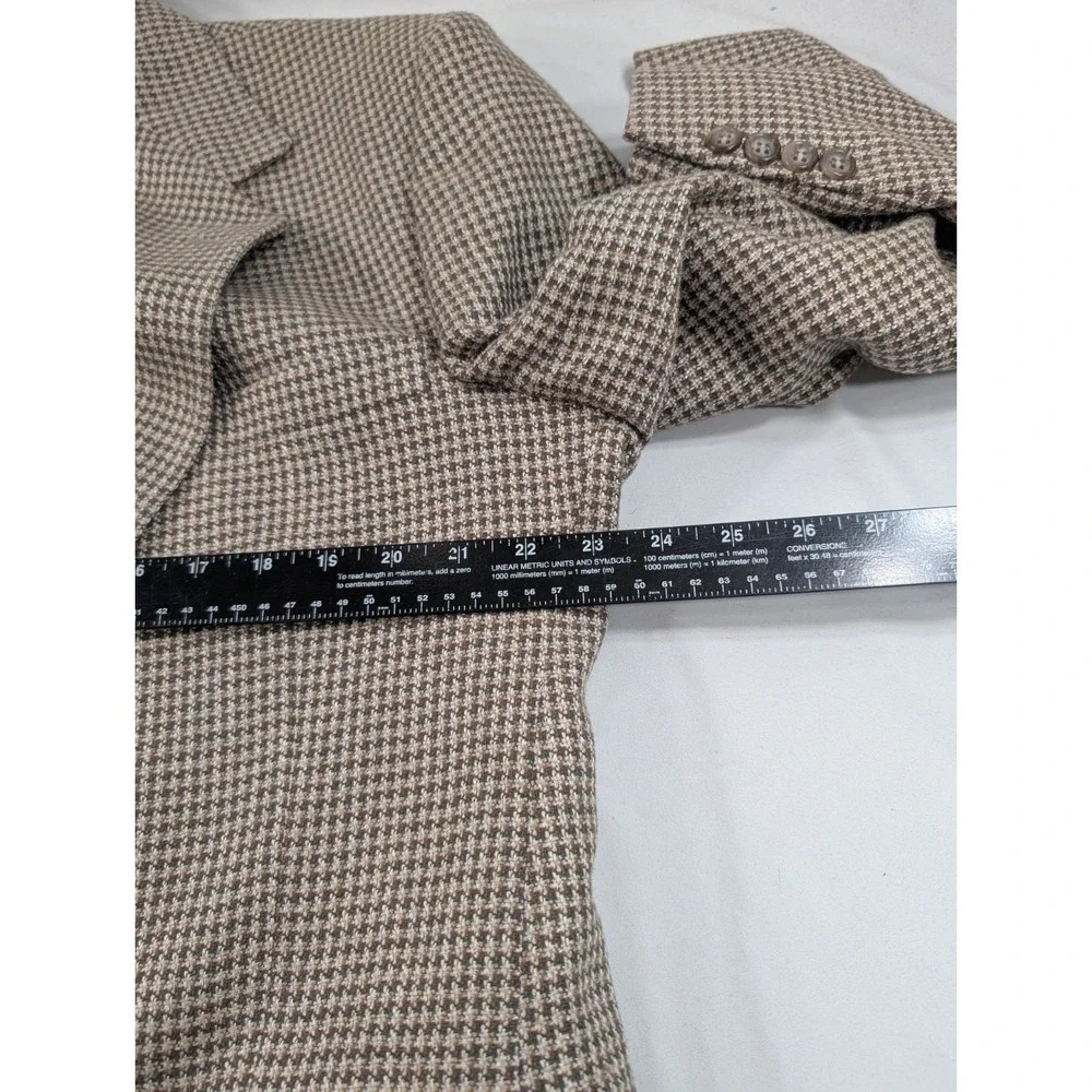 VTG Stafford Blazer Mens 44S Brown Houndstooth 2 Button Wool Blend Jacket